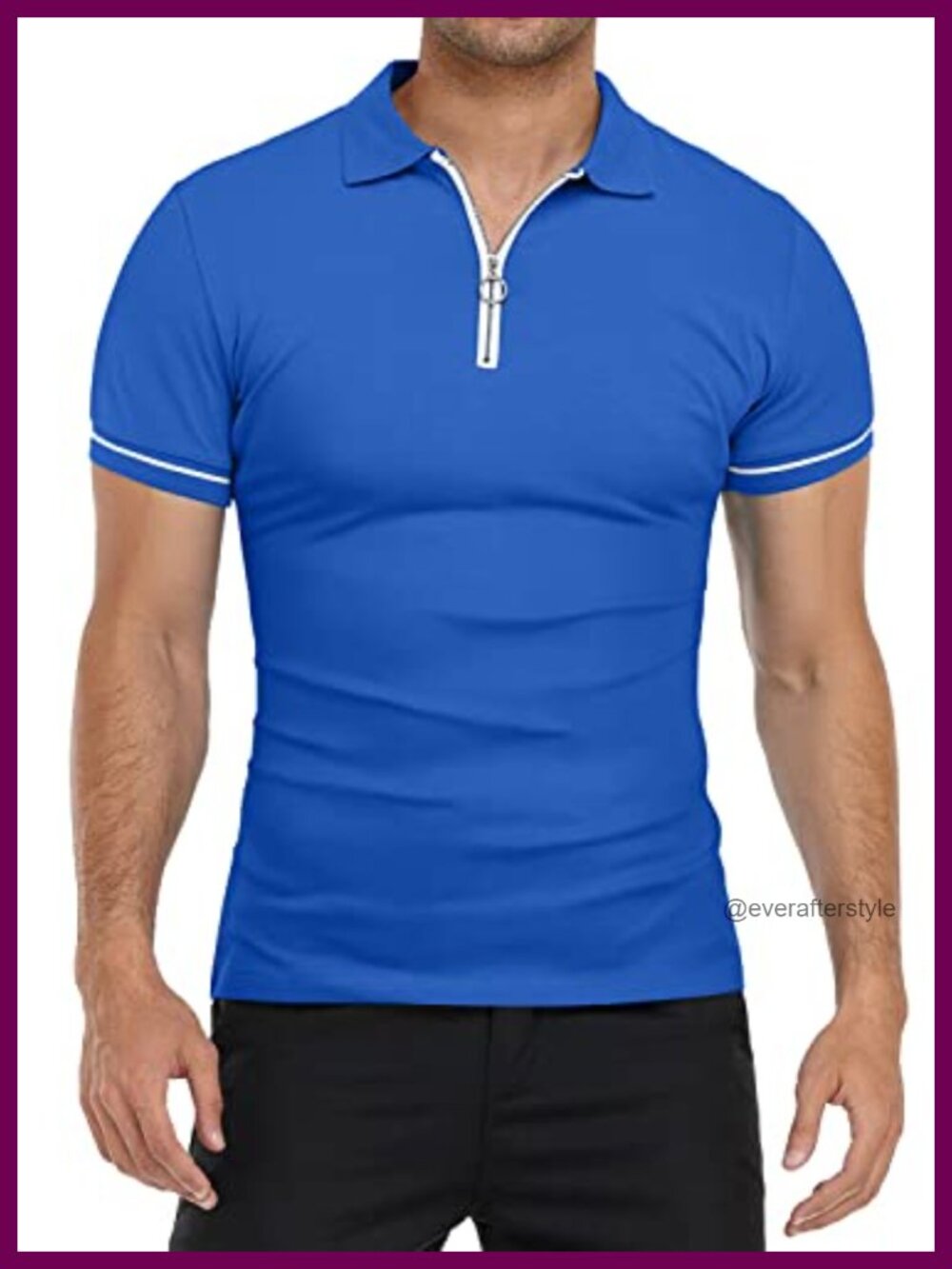 Men's Cotton Spandex Quarter-Zip Polo Shirt Short Sleeve Casual